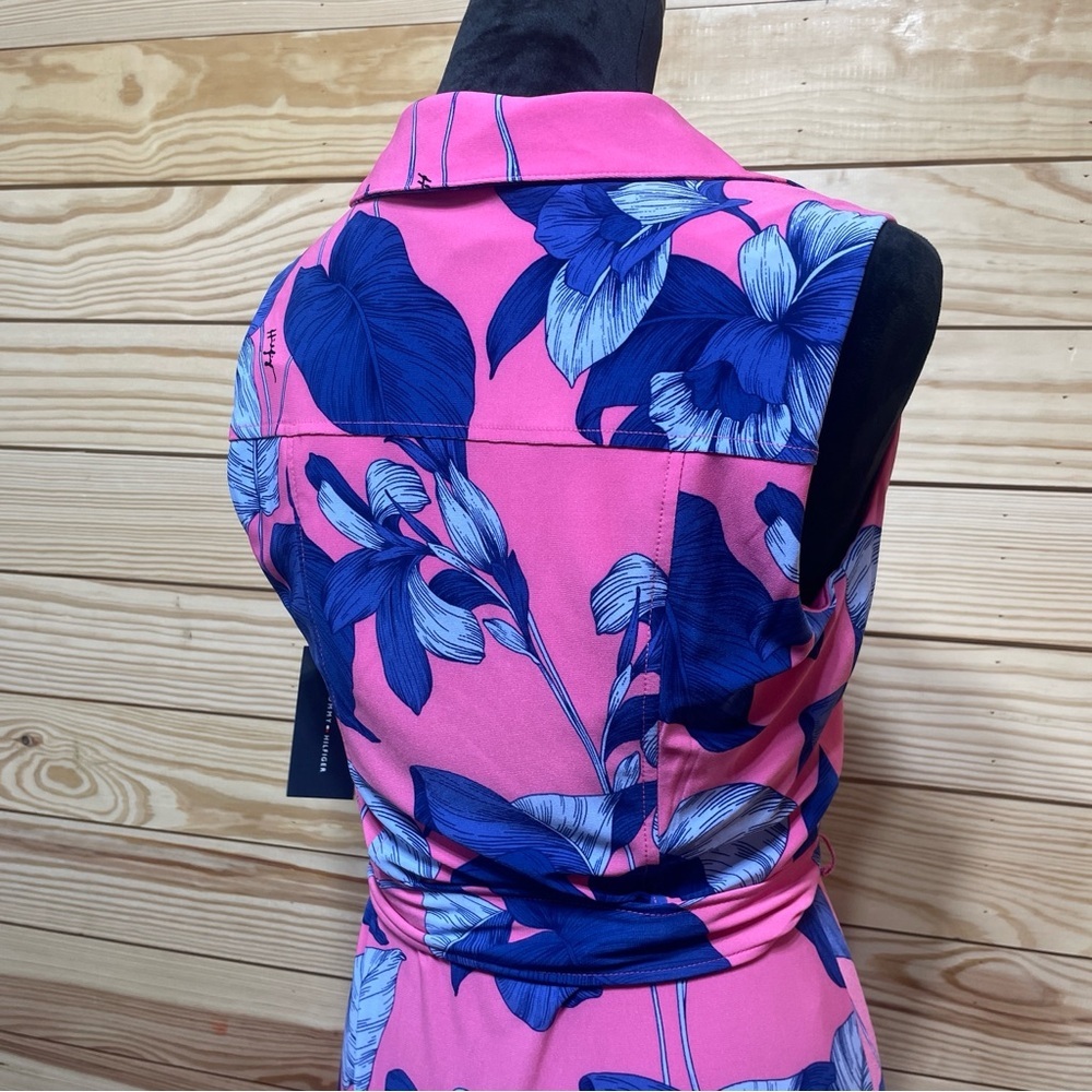 NWT Tommy Hilfiger Sleevless Dress Palm Tree Leaves Pink and Blue Midi Size 4 - Picture 5 of 14